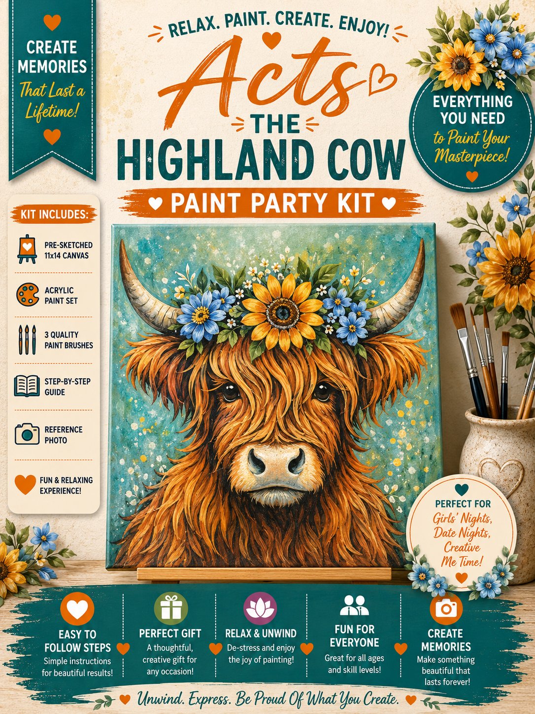 Acts the Highland Cow Paint Party Kit