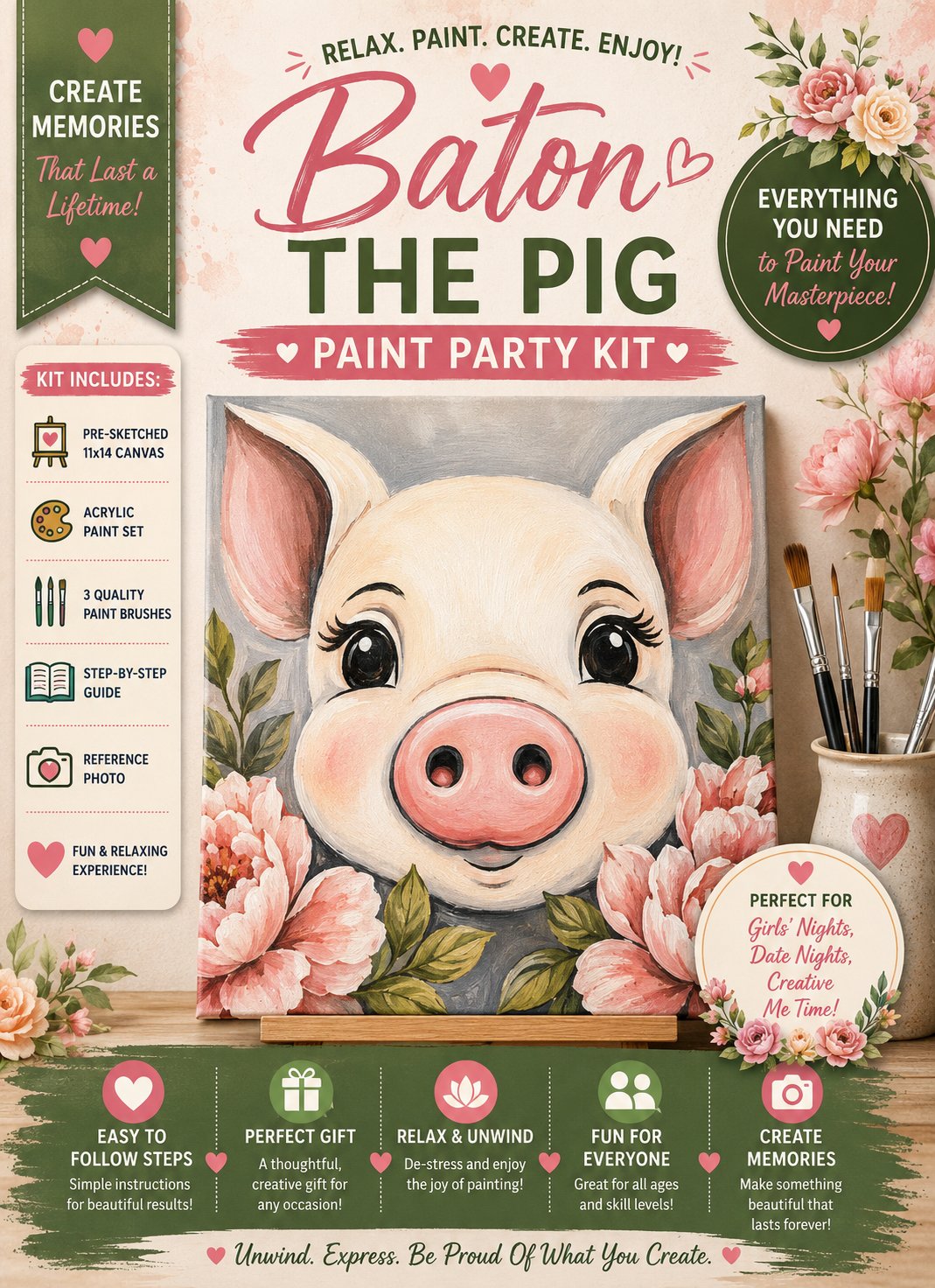Baton the Pig Paint Party Kit