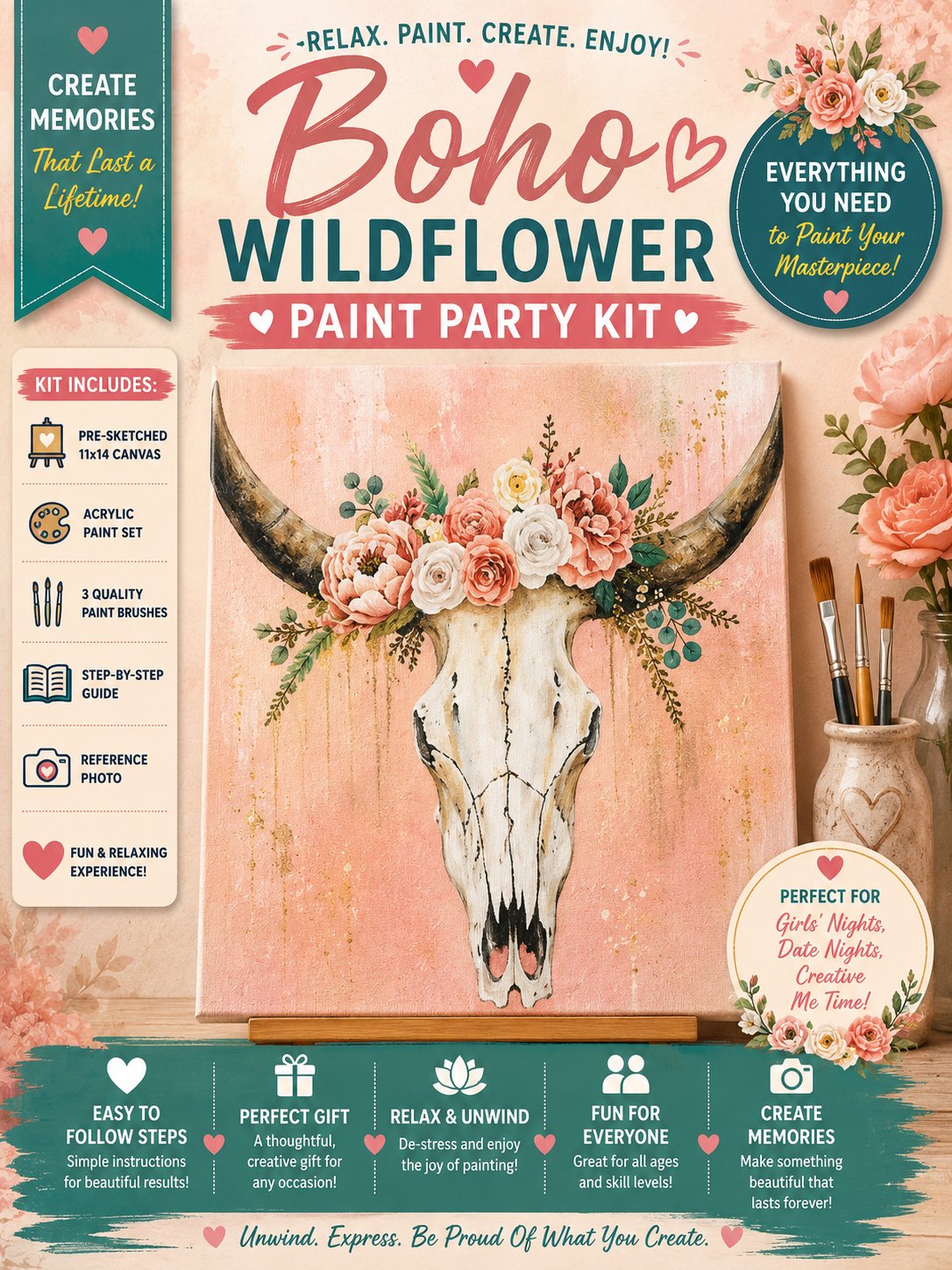 Boho Wildflower Paint Party Kit