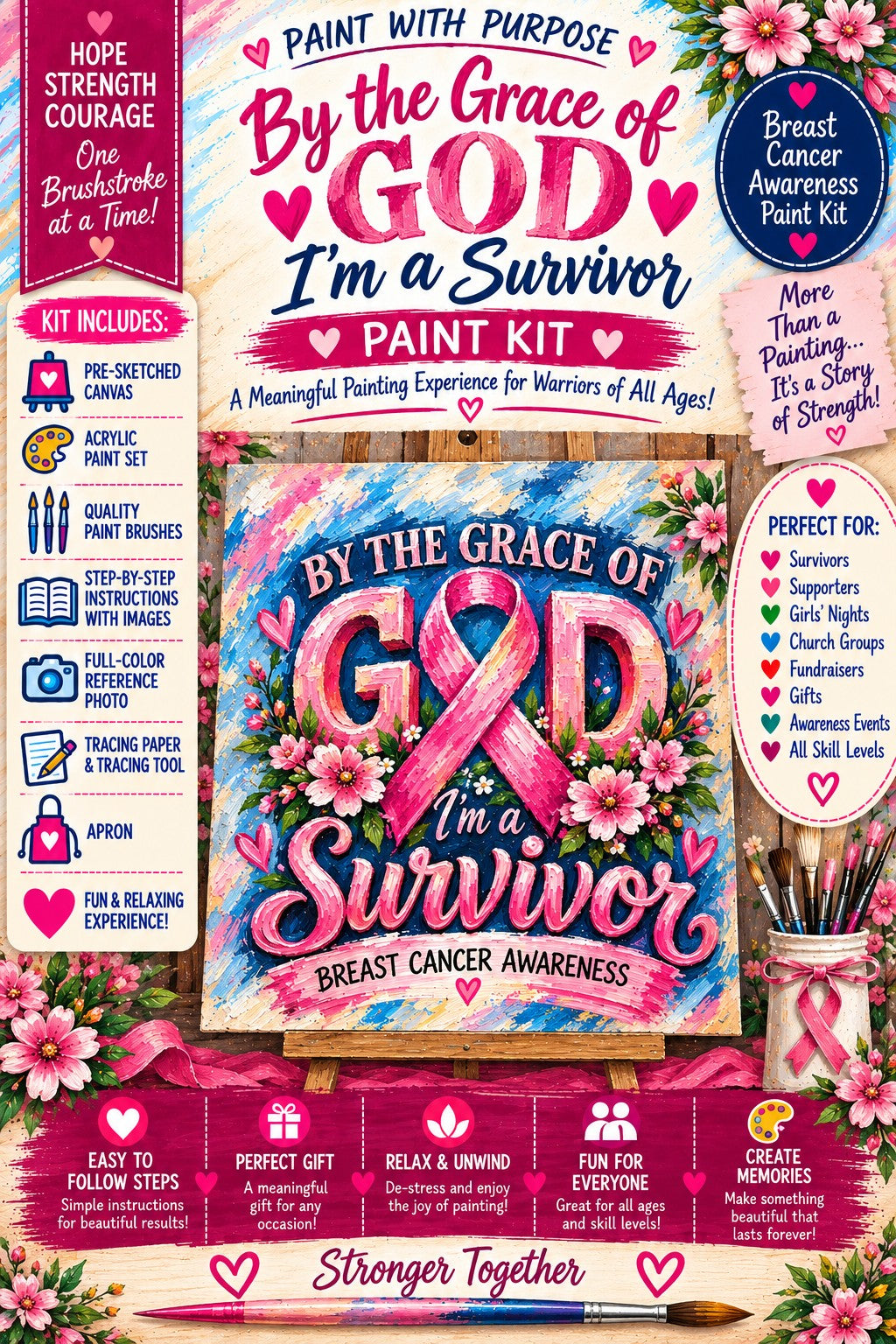 By the Grace of God, I'm a Survivor | Breast Cancer Awareness Paint Kit