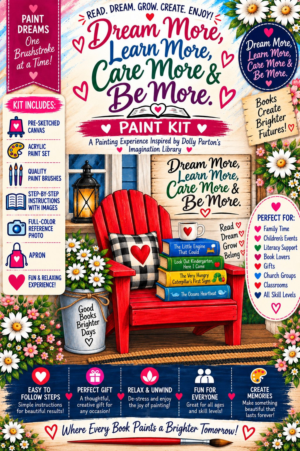Dream More, Learn More, Care More & Be More Paint Kit | Dolly Parton's Imagination Library Inspired
