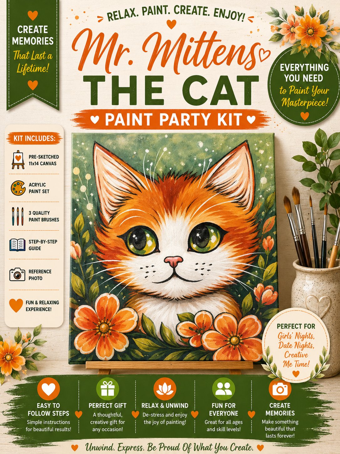 Mr. Mittens the Cat Paint Party Kit