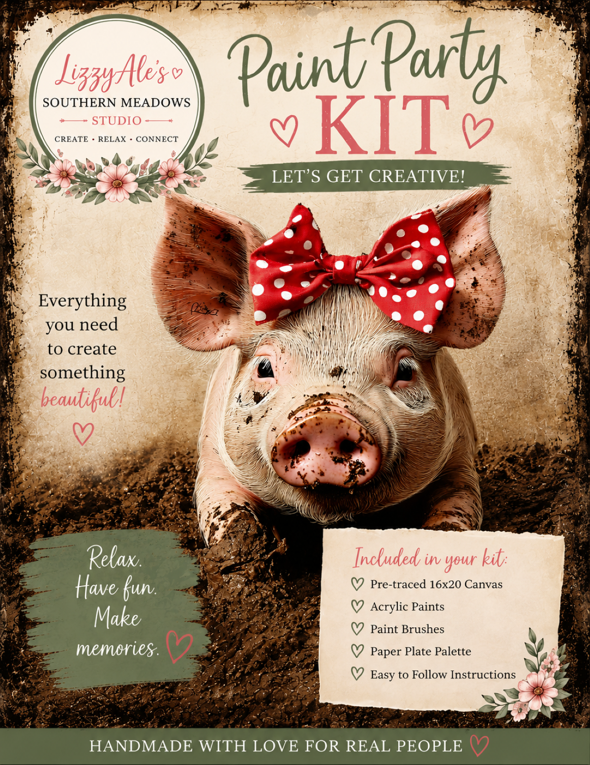 Miss Prissy Pig Paint Party Kit | Farmhouse Pig Acrylic Painting Kit