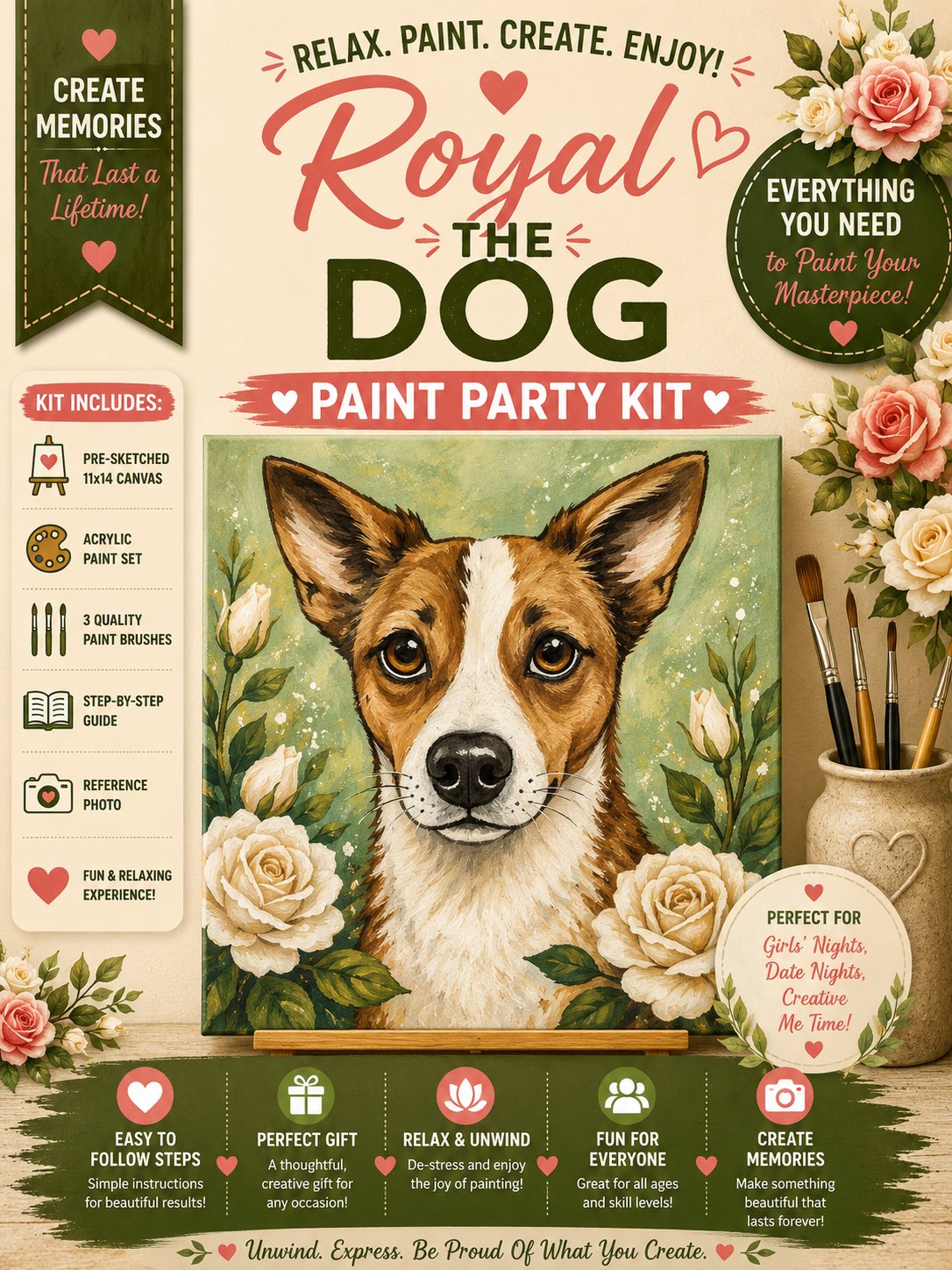 Royal the Dog Paint Party Kit | Dog Lover Acrylic Painting Kit