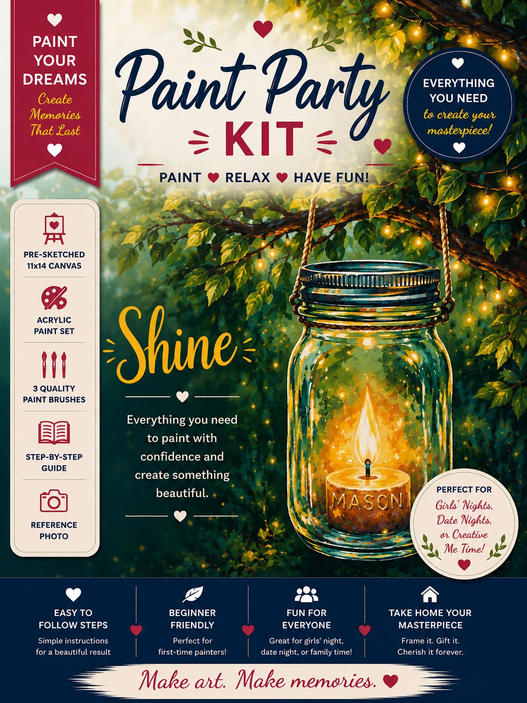Shine Paint Party Kit | Mason Jar Lantern Acrylic Painting Kit